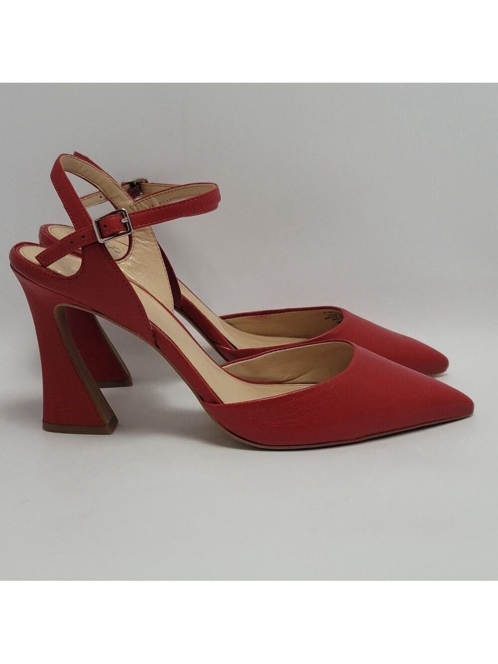 Vince Camuto Jacolina Ponted Toe Ankle Strap Sculptural Heels Red Leather Sz 9M